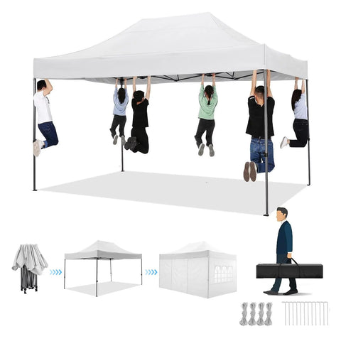 YUEBO 10 x 30 robustes Vordach mit 8 Seitenwänden, Outdoor-Carport mit Rolltasche, Pop-Up-Zelte für Partys, Hochzeiten, Gewerbe, Schwarz