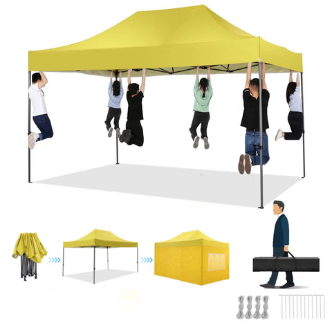 YUEBO 10 x 30 robustes Vordach mit 8 Seitenwänden, Outdoor-Carport mit Rolltasche, Pop-Up-Zelte für Partys, Hochzeiten, Gewerbe, Schwarz