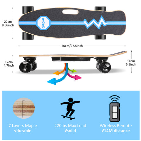 350W Electric Skateboards with Remote, 12.4 mph Top Speed & 8 Miles Range, Swappable Battery, Electric Longboard for Adults ＆ Teens
