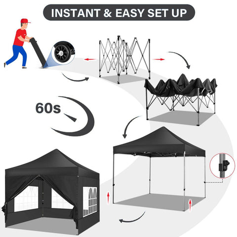 COBIZI Canopy 10' x 10' Pop-up and Instant Outdoor Canopy, Instant Portable Tent Commercial Gazebo Shade Shelter for Backyard,Patio,Parties, Black