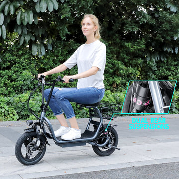 COBIZI Electric Scooter for Adults with Seat,Peak 819W Motor,Commuter Foldable Electric Scooter with Basket, Dual Shock Absorbers&14" Wheels,Up to 25 Miles 20Mph,Black