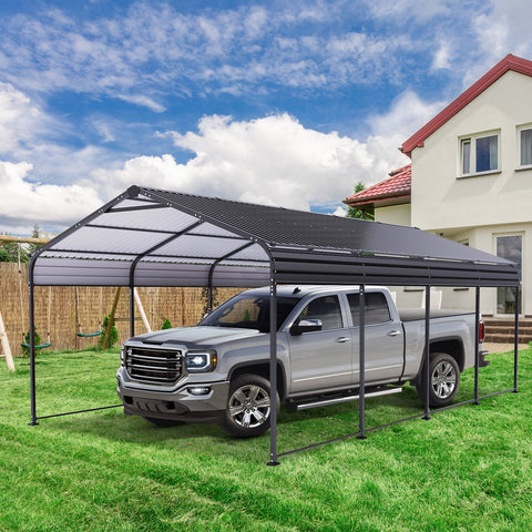 COBIZI 12x21 Heavy Duty Metal Carport with Galvanized Steel Roof, Steel Carport Kits Outdoor with Metal Roof, Galvanized Car Shelter for Tractors, Pickup, Boat, Car, Black