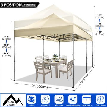 COBIZI 10'x20' Canopy EZ Pop Up Canopy Anti-UV Waterproof Outdoor Tent Portable Party Wedding Instant Canopy Shelter All Season Tent Gazebo with 6 Removable Sidewalls,4 Sandbags,Roller Bag,Khaki