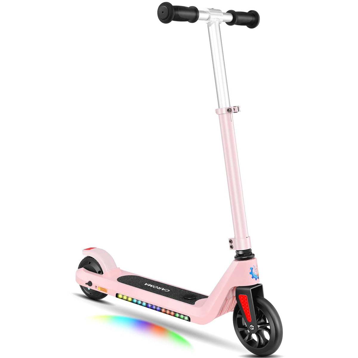 Caroma 22V Elektroroller für Kinder im Alter von 6–12 Jahren, angetriebener E-Scooter mit Geschwindigkeiten von 6 MPH, 5" Vollgummiräder UL2272-Zertifizierung, leichter elektrischer Tretroller für Kinder, Jungen, Mädchen, Pink