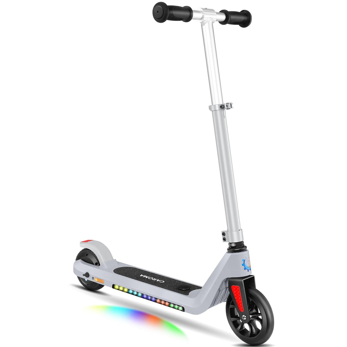 Caroma 22V Electric Scooter for Kids Ages 6-12, Powered E-Scooter with Speeds of 6 MPH, 5" Solid Rubber Wheels UL2272 Certification, Lightweight Electric Kick Scooter for Kids Boy Girl Silver