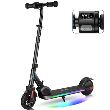 CAROMA Electric Scooter, Foldable Electric Scooter for Kids Ages 8-15, Up to 10 MPH & 7 Miles, LED Display, Colorful LED Lights, Lightweight Kids Electric Scooter