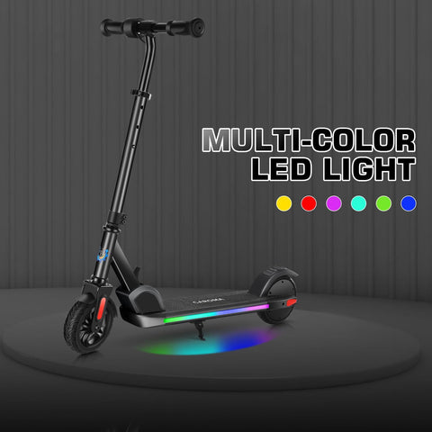 CAROMA Electric Scooter, Foldable Electric Scooter for Kids Ages 8-15, Up to 10 MPH & 7 Miles, LED Display, Colorful LED Lights, Lightweight Kids Electric Scooter