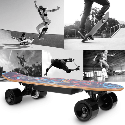 Wookrays 350 W Elektro-Skateboard mit Fernbedienung, 12,4 MPH Höchstgeschwindigkeit, 7-lagiges Ahorn-Elektro-Longboard, E-Skateboards für Jugendliche und Erwachsene 
