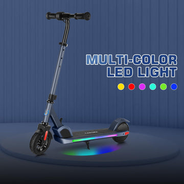 CAROMA Electric Scooter, Foldable Electric Scooter for Kids Ages 8-15, Up to 10 MPH & 7 Miles, LED Display, Colorful LED Lights, Lightweight Kids Electric Scooter