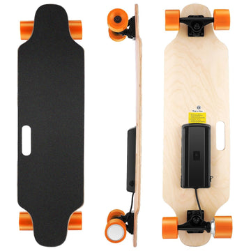 Caroma Electric Skateboards for Adults, 350W Electric Longboard with Wireless Remote, 12.4 MPH Top Speed, 8 Miles Max Range Electric Board for Teens (Orange)