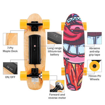 Wookrays 350 W Elektro-Skateboard mit Fernbedienung, 12,4 MPH Höchstgeschwindigkeit, 7-lagiges Ahorn-Elektro-Longboard, E-Skateboards für Jugendliche und Erwachsene 