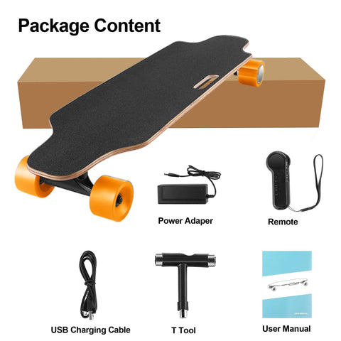 Caroma Electric Skateboards for Adults, 350W Electric Longboard with Wireless Remote, 12.4 MPH Top Speed, 8 Miles Max Range Electric Board for Teens (Orange)