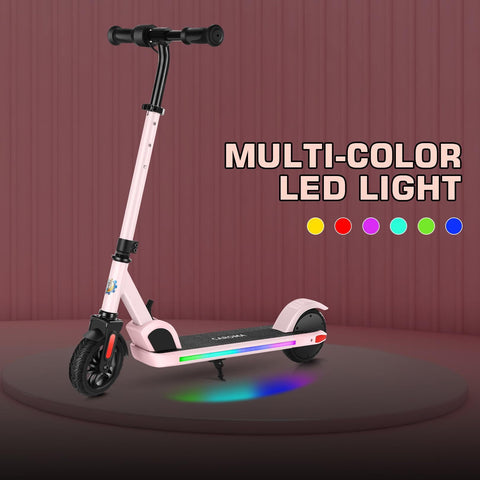 CAROMA Electric Scooter, Foldable Electric Scooter for Kids Ages 8-15, Up to 10 MPH & 7 Miles, LED Display, Colorful LED Lights, Lightweight Kids Electric Scooter, Pink