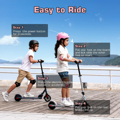 CAROMA Electric Scooter, Foldable Electric Scooter for Kids Ages 8-15, Up to 10 MPH & 7 Miles, LED Display, Colorful LED Lights, Lightweight Kids Electric Scooter, Pink