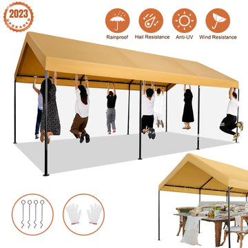 COBIZI Carport 10'x 20' Hochleistungscarport mit pulverbeschichtetem Stahlmetallrahmen, tragbare Garage mit abnehmbaren Seitenwänden und Türen für Auto, LKW, Boot, Autoüberdachung mit Ganzjahresplane, Gelb 