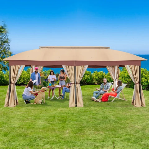 COBIZI Heavy Duty 12x20 Metal Patio Gazebo Outdoor Gazebo Canopy Tent with 6 Mosquito Netting and Curtains Gazebos Shelter 100% Waterproof with Double Roof for Party, Backyard, Deck, Garden, Khaki