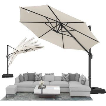 COBIZI 10ft Offset Hanging Market Patio Umbrella with Easy Tilt Adjustment, Outdoor Cantilever Round Umbrella Aluminum Umbrella with 360-degree Rotation for Garden Deck Pool Patio, Beige