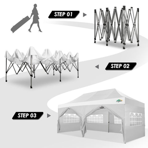 COBIZI 10x20 Heavy Duty Pop up Canopy with 6 Sidewalls,Upgrade Frame Commercial Heavy Duty Tent,Waterproof Outdoor Party Wedding Tent Canopy,3 Heigh Adjustable Gazebo with Wheeled Bag,White