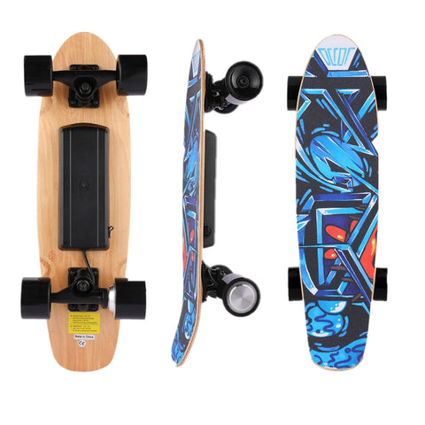 YUEBO Elektro-Skateboard mit kabelloser Fernbedienung, 350 W, max. 12,4 MPH, 7-lagiges Ahorn-E-Skateboard, 3 Geschwindigkeitseinstellungen für Erwachsene, Jugendliche und Kinder, Blau 