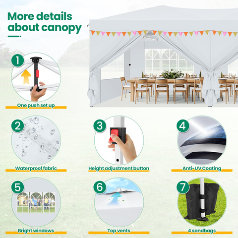 COBIZI 10x20 Pop up Canopy with Sidewalls,Easy up Canopy 10x20 Gazebo Waterproof Instant Shelter for Wedding Outdoor Party Camping with Air Vent&Carry Bag