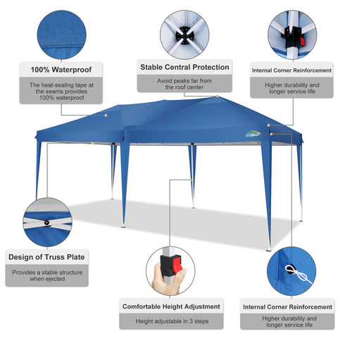 COBIZI 10x20 EZ-UP Canopy Tent Waterproof Canopy,Protable Instant Shelter Gazebo with 6 Removable Sidewalls and Carry Bag,Blue