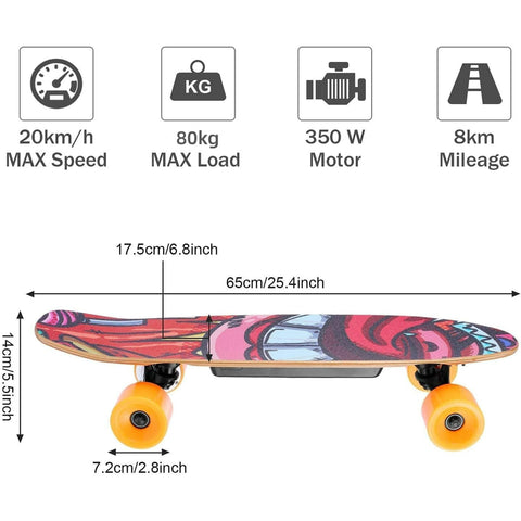 Caroma 350W Electric Skateboard with Wireless Remote Control, for Adult, Teens and Kids Orange