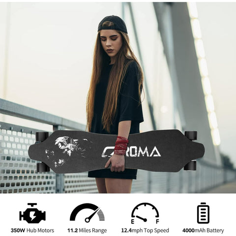 Caroma Electric Skateboards with Remote, 350W and 11 Miles Max Range for Adults Teens Black