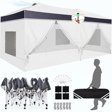 COBIZI 10x20 Pop Up Canopy Tent with 1-Push Center Lock,10X20 Canopy with Air Vent&6 Removable Sidewalls,Easy Up Party Tent for Outdoor Events,Instant Shelter Gazebo,White