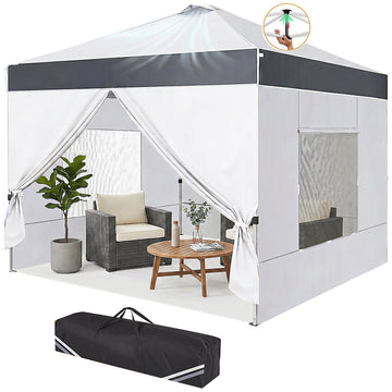 COBIZI 10x10 Pop Up Canopy Tent, Instant Canopy with-Push Center Lock, Air Vent, Removable Sidewalls and Reflective Strips, Outdoor Tent for Party, Camping, Beach, Market,White
