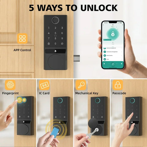 COBIZI Smart Lock, Fingerprint Keyless Entry Door Lock with App Control, Bluetooth Smart Deadbolt Lock, App Remote Control, Auto-Lock, Easy Installation, IP54 Waterproof, Black
