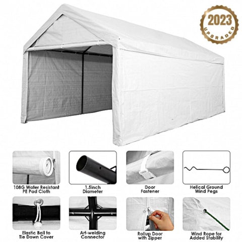 COBIZI Carport 10'x20' Large Heavy Duty Car Tent with Powder-Coated Steel Frame, Portable Garage with Removable Sidewalls & Doors, Car Canopy with All-Season Tarp for Outdoor Party, Birthday, White