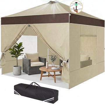 COBIZI 10x10 Pop Up Canopy Tent, Instant Canopy with-Push Center Lock, Air Vent, Removable Sidewalls and Reflective Strips, Outdoor Tent for Party, Camping, Beach, Market,Khaki