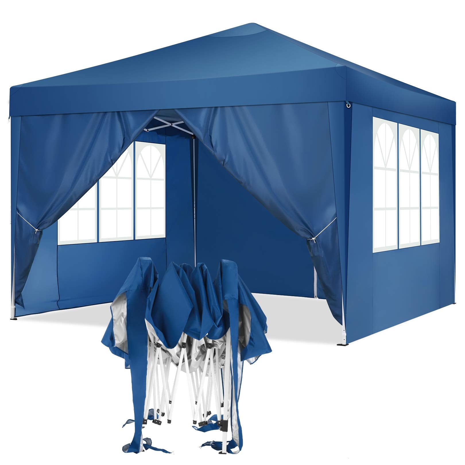 COBIZI 10'x10' ft Popup Canopy Waterproof Canopy with 4 Sidewalls Outdoor Commercial Instant Shelter Beach Camping Canopy Tent for Party