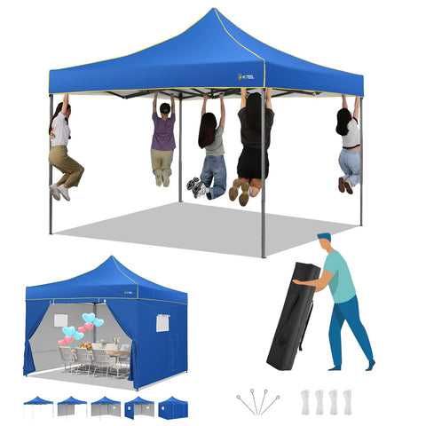 HOTEEL Überdachungszelt, 10'x10' Pop-Up-Überdachung, Outdoor-Zelt mit Netzfenster, Sofortzelte für Party, Camping, Gewerbe, wasserdichter Pavillon mit 4 abnehmbaren Seitenwänden 