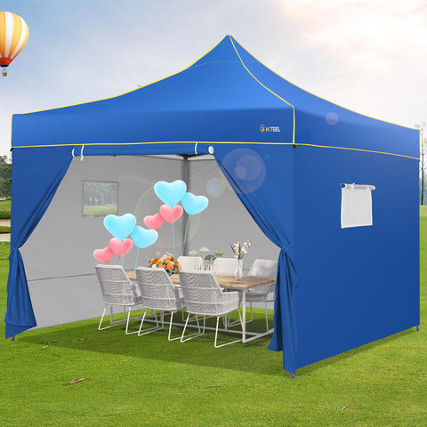 HOTEEL Überdachungszelt, 10'x10' Pop-Up-Überdachung, Outdoor-Zelt mit Netzfenster, Sofortzelte für Party, Camping, Gewerbe, wasserdichter Pavillon mit 4 abnehmbaren Seitenwänden 