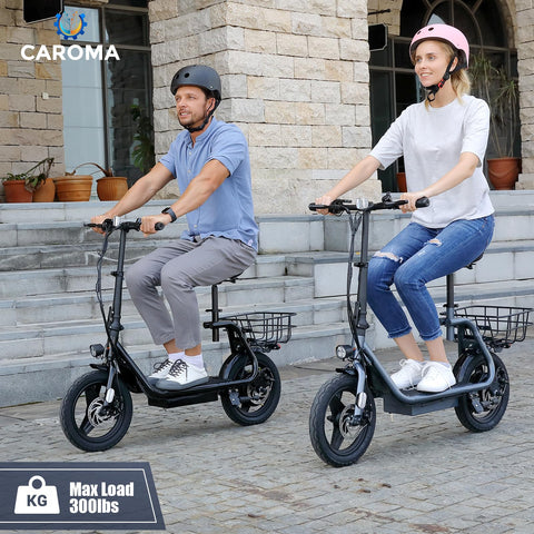 Caroma Electric Scooters, Foldable Adult Shock Absorbing Electric Bike for Commuting, 14" Tires Electric Scooter with Seat for Adults, Peak 819W Motor Up to 20MPH/25 Miles