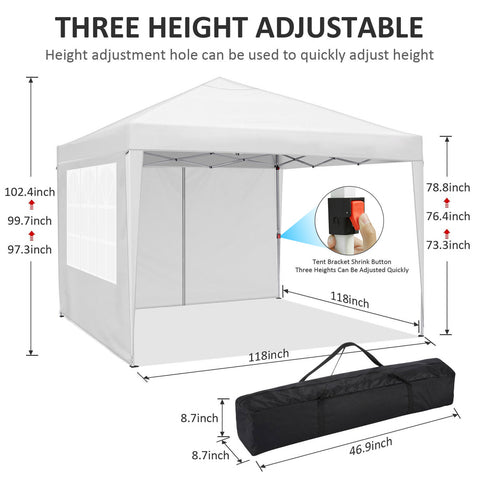 COBIZI 10x10ft Popup Canopy Waterproof Canopy with 4 Sidewalls Outdoor Commercial Instant Shelter Beach Camping Canopy Tent for Party, White