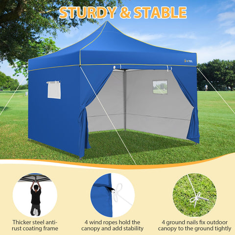 HOTEEL Überdachungszelt, 10'x10' Pop-Up-Überdachung, Outdoor-Zelt mit Netzfenster, Sofortzelte für Party, Camping, Gewerbe, wasserdichter Pavillon mit 4 abnehmbaren Seitenwänden 