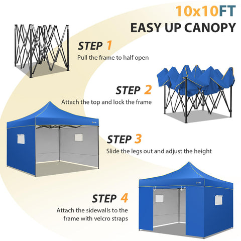 HOTEEL Überdachungszelt, 10'x10' Pop-Up-Überdachung, Outdoor-Zelt mit Netzfenster, Sofortzelte für Party, Camping, Gewerbe, wasserdichter Pavillon mit 4 abnehmbaren Seitenwänden 