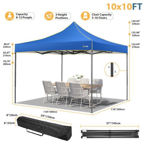 HOTEEL Überdachungszelt, 10'x10' Pop-Up-Überdachung, Outdoor-Zelt mit Netzfenster, Sofortzelte für Party, Camping, Gewerbe, wasserdichter Pavillon mit 4 abnehmbaren Seitenwänden 