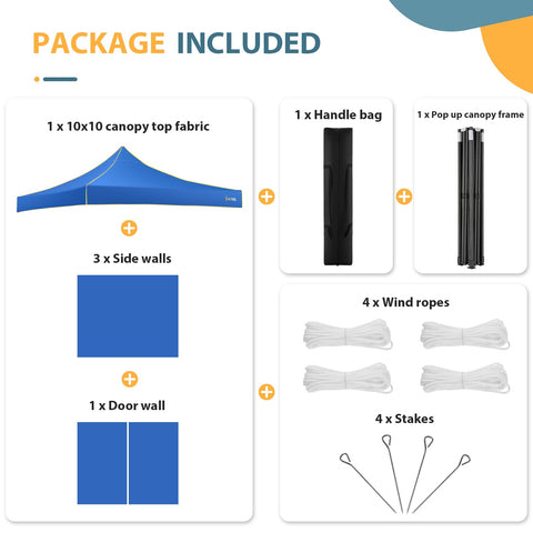 HOTEEL Canopy Tent, 10'x10' Pop Up Canopy, Outdoor Tent with Mesh Window, Instant Tents for Party, Camping, Commercial, Waterproof Gazebo with 4 Removable Sidewalls