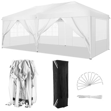 COBIZI 10x20 Pop up Canopy Party Tent Outdoor Event Protable Instant Shelter Canopy Gazebo with 6 Removable Sidewalls and Carry Bag,White