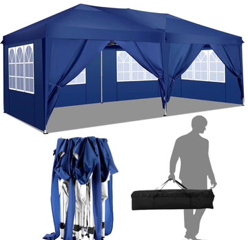 COBIZI 10x20 EZ Pop Up Canopy Tent Party Tent Outdoor Event Protable Instant Shelter Tent Gazebo with 6 Removable Sidewalls and Carry Bag,Dark Blue