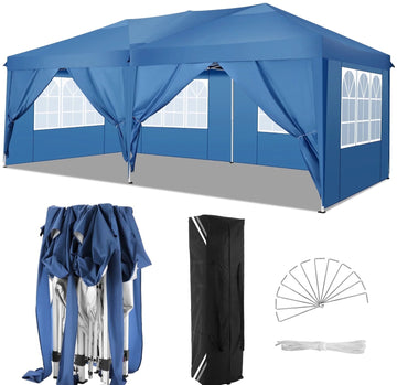 COBIZI 10x20 EZ Pop Up Canopy Tent Party Tent Outdoor Event Protable Instant Shelter Tent Gazebo with 6 Removable Sidewalls and Carry Bag,Blue