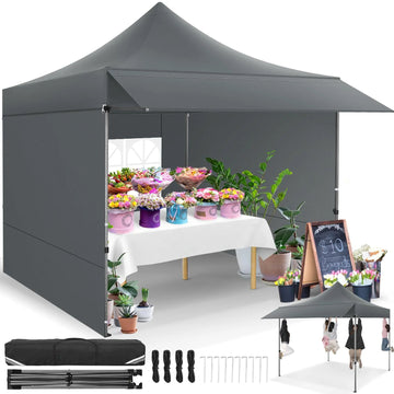COBIZI 10x10 Heavy Duty Pop Up Canopy, Waterproof 420D Oxford, UPF 50+,Removable Awning and Sidewalls, Easy Setup Outdoor Tent for Wedding/Market/Backyard, with Storage Bag, White