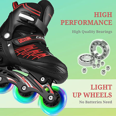 Caroma Adjustable Inline Skates for Girls Boys with Illuminating Wheel