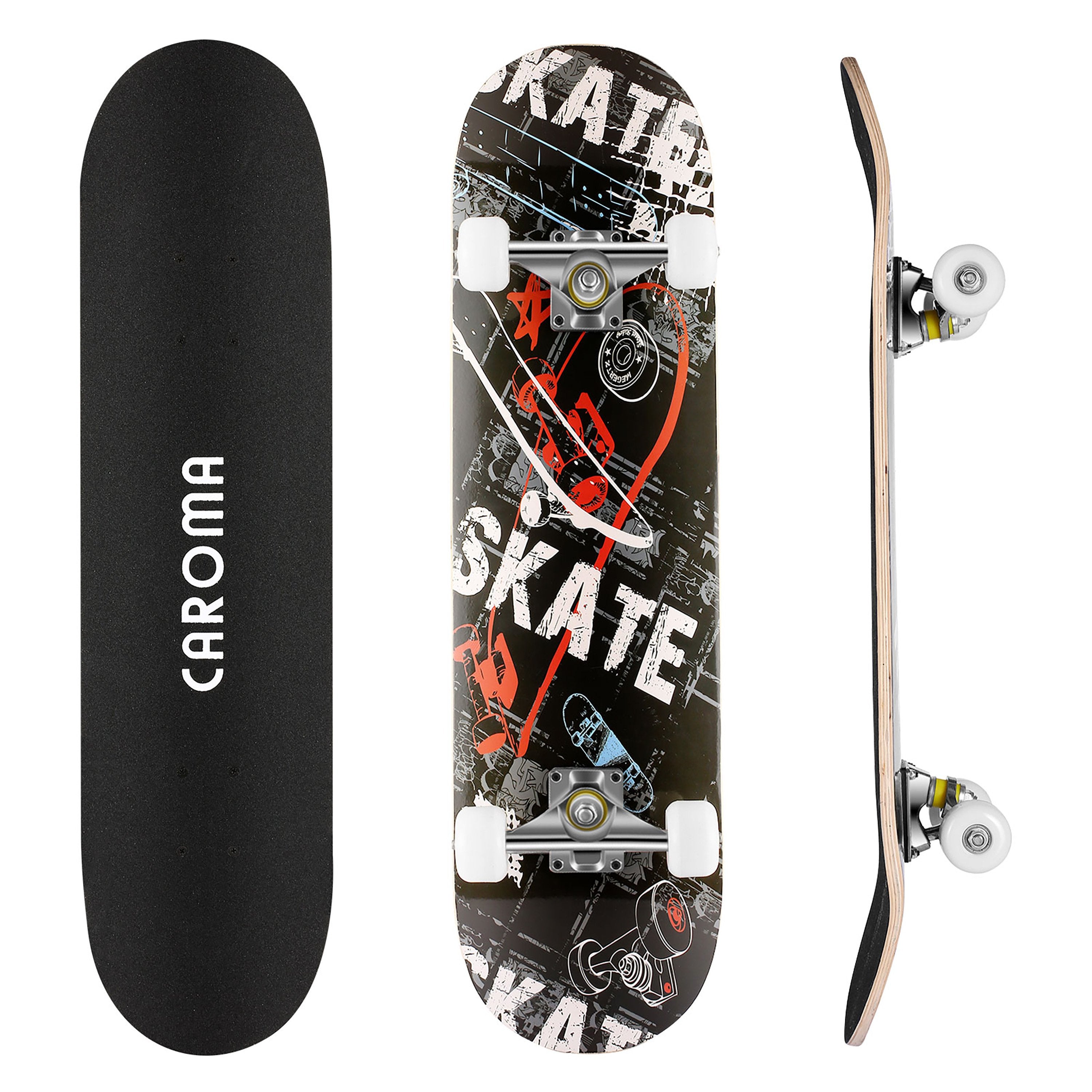 Mala Leather Portamonete In Pelle Morbida Con Cerniera - Design Skateboard - 12 X 9,5 Cm - Nero