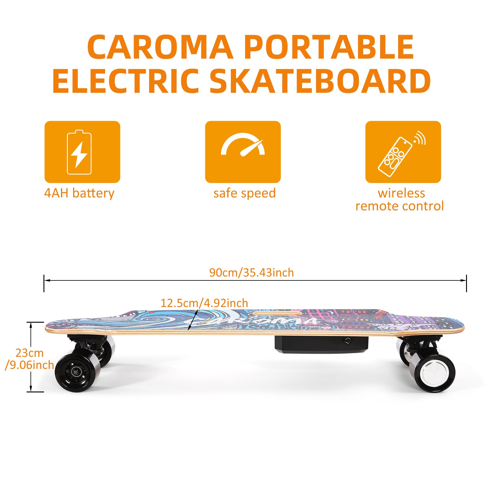 Caroma Skateboard électrique 350WX2 Double Moteur Longboard