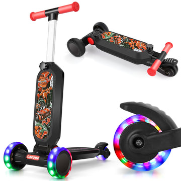 Caroma Kids 4 Stufen höhenverstellbarer Tretroller PU blinkende Räder breites Deck