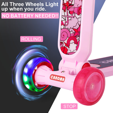 Caroma 2-in-1 Foldable PU Flashing Wheels Extra-Wide Deck Scooter